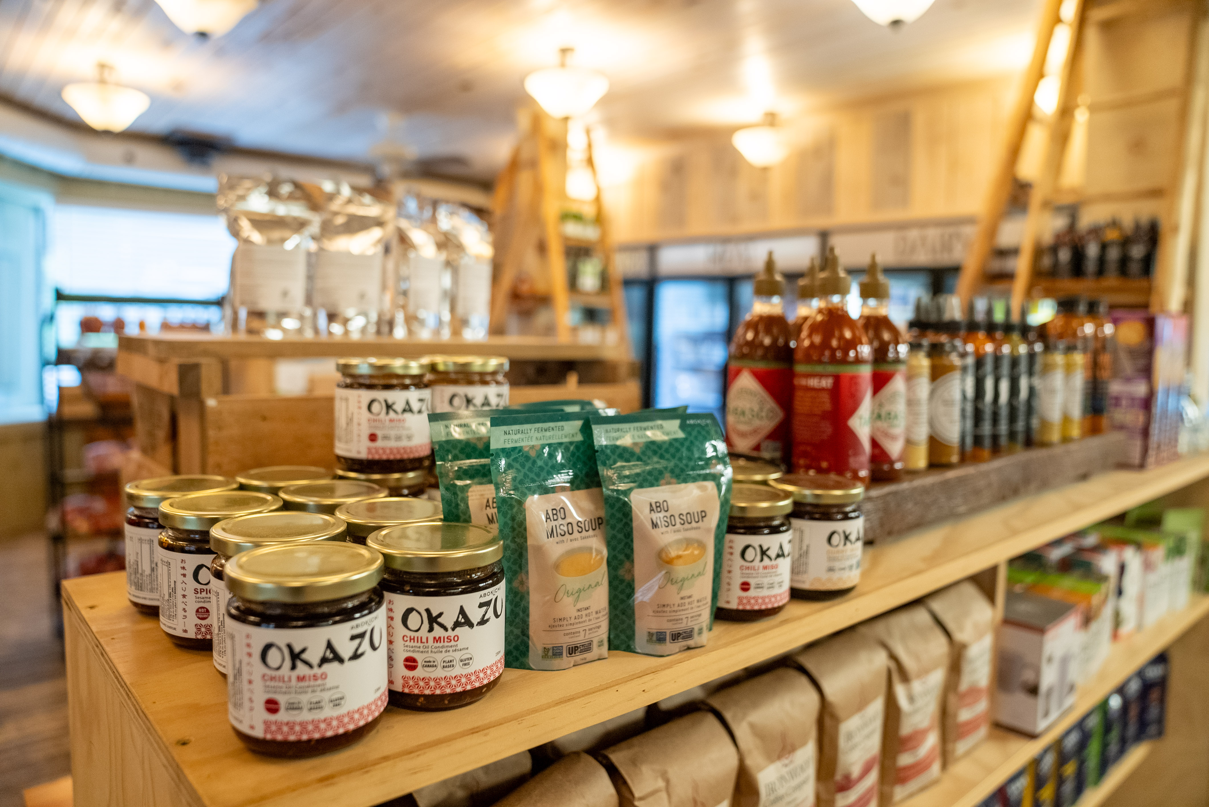 A shelf of canned goods