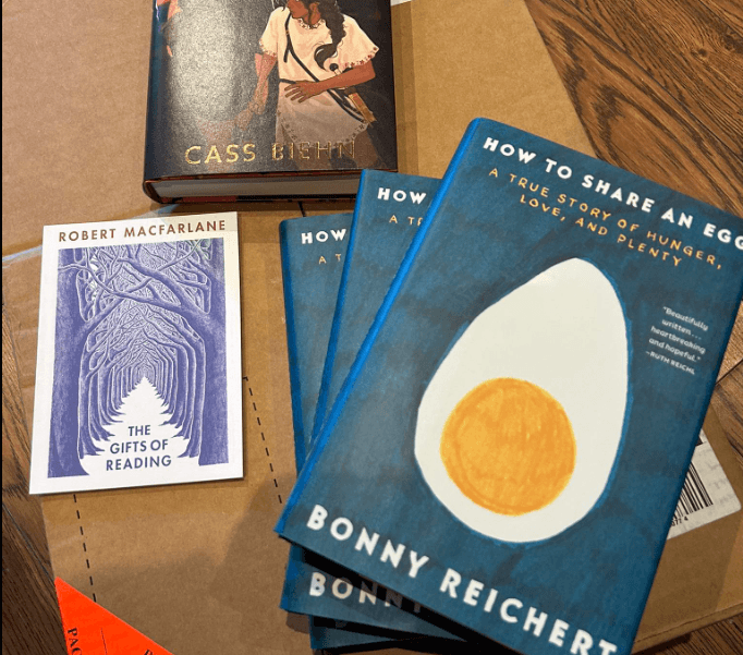 Books laying out on the ground 