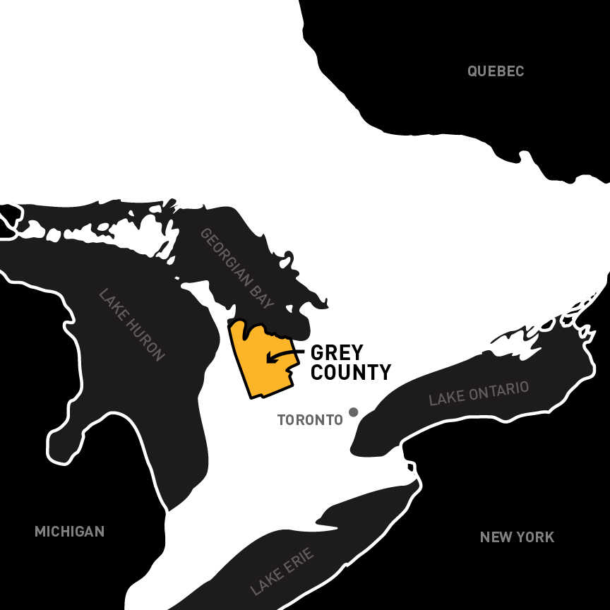 Map of southern Ontario highlighting Grey County