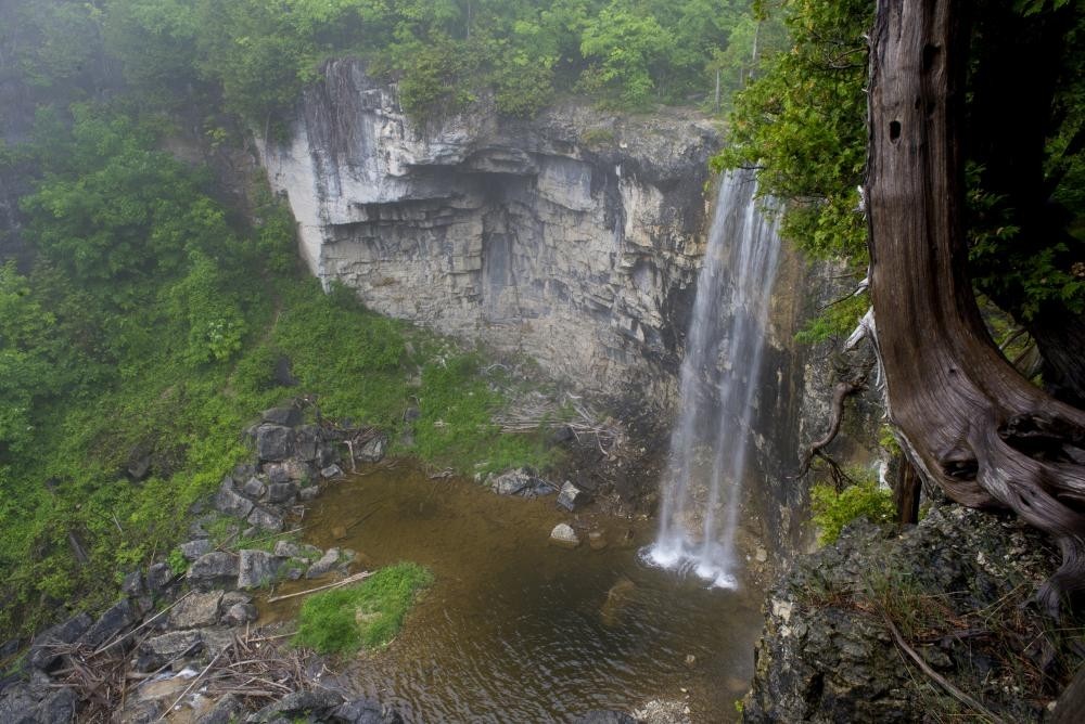 View of a waterfall from above.